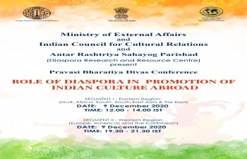 Pravasi Bharatiya Divas (PBD) Conference on "Role of Diaspora in promotion of Indian Culture abroad" on 9th December, 2020